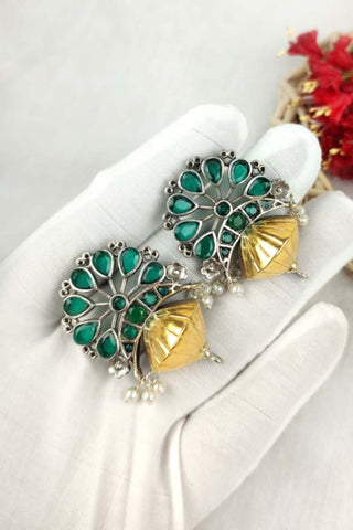 green stone stud earrings || green and black earrings - Johny Silver