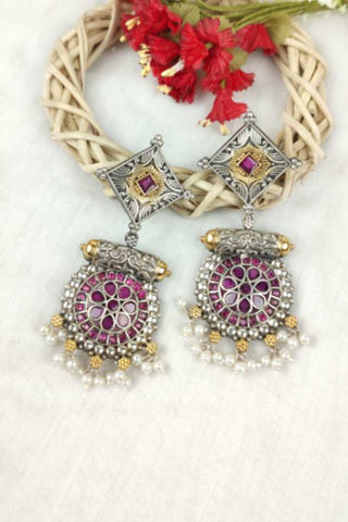 red ruby dangle earrings - Johny Silver