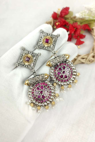 red ruby dangle earrings - Johny Silver