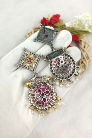 red ruby dangle earrings - Johny Silver