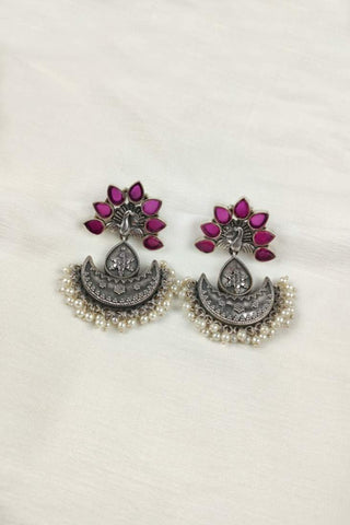 half crescent moon earrings || peacock tops - Johny Silver