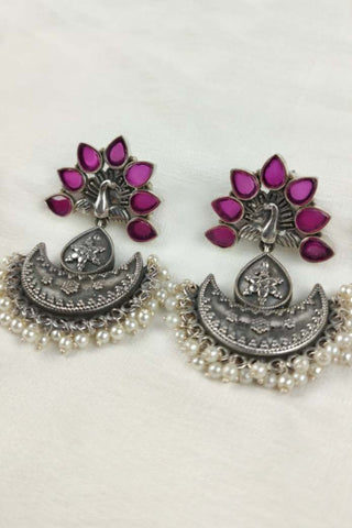 half crescent moon earrings || peacock tops - Johny Silver