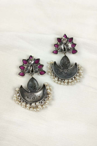 half crescent moon earrings || peacock tops - Johny Silver