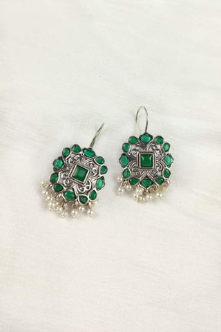 green jade earrings || hook earrings - Johny Silver