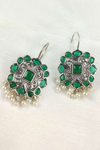 green jade earrings || hook earrings - Johny Silver