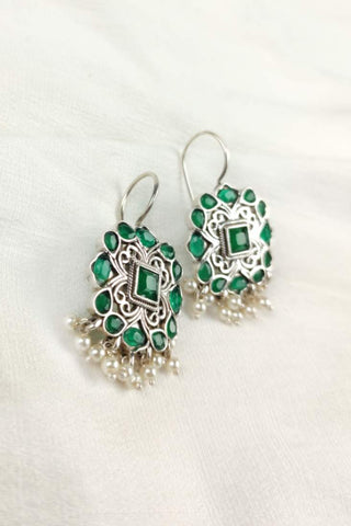 green jade earrings || hook earrings - Johny Silver