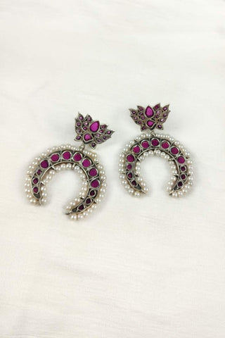 lotus earrings || half moon earrings - Johny Silver