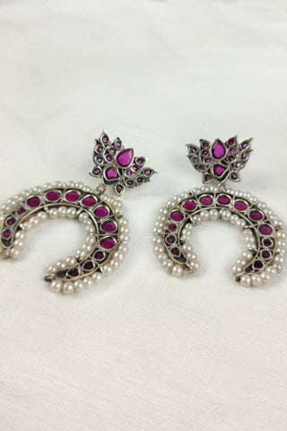 lotus earrings || half moon earrings - Johny Silver