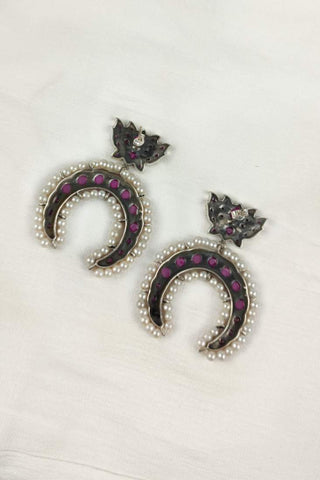 lotus earrings || half moon earrings - Johny Silver