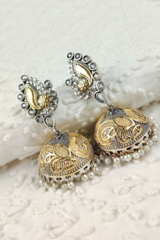 peacock jhumka earrings gold - Johny Silver