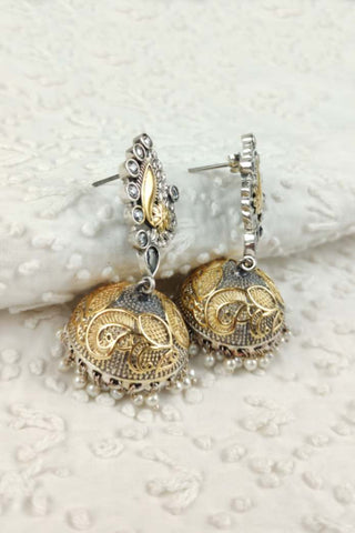 peacock jhumka earrings gold - Johny Silver