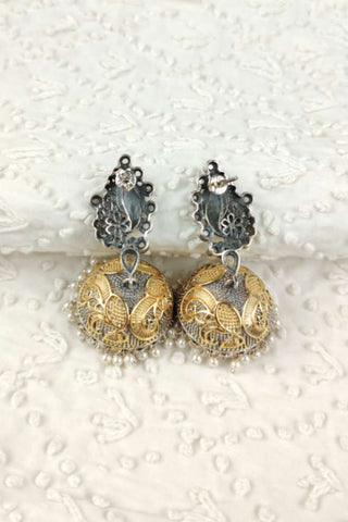 peacock jhumka earrings gold - Johny Silver