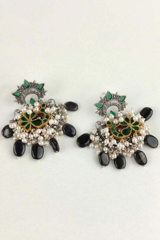 peacock kundan earrings - Johny Silver