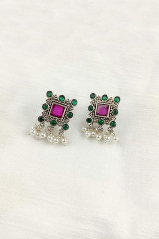 multicolor stone earrings || earrings for square face - Johny Silver