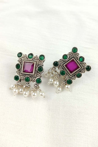 multicolor stone earrings || earrings for square face - Johny Silver