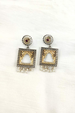 dual tone oxidised earrings - Johny Silver