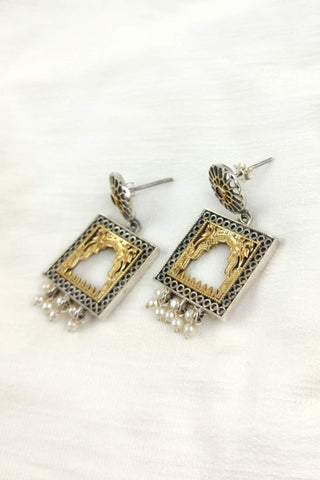 dual tone oxidised earrings - Johny Silver