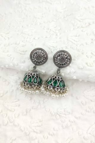 green stone jhumka - Johny Silver