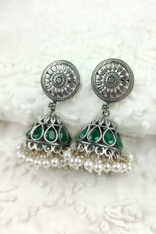 green stone jhumka - Johny Silver