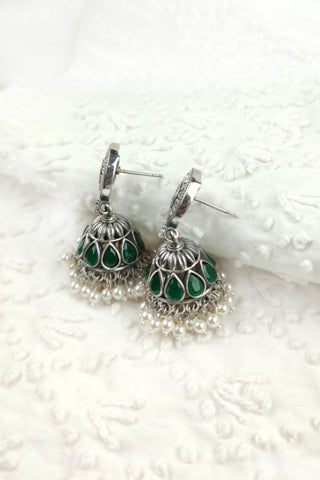 green stone jhumka - Johny Silver