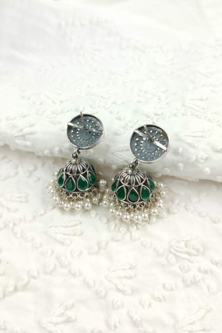green stone jhumka - Johny Silver