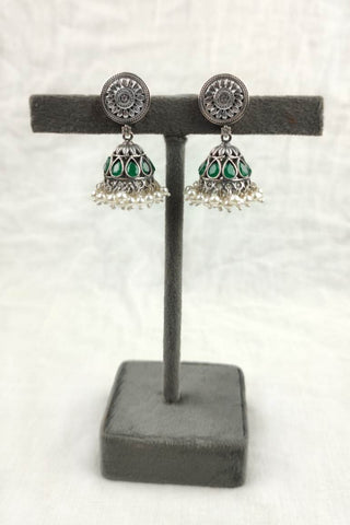 green stone jhumka - Johny Silver