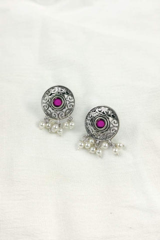 round stud earrings | ruby stone earrings - Johny Silver