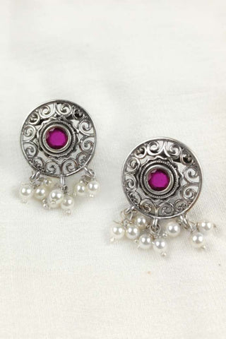 round stud earrings | ruby stone earrings - Johny Silver