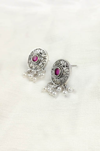 round stud earrings | ruby stone earrings - Johny Silver