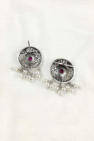 round stud earrings | ruby stone earrings - Johny Silver