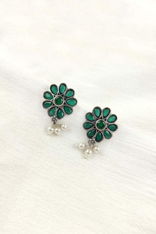 mint green flower earrings - Johny Silver