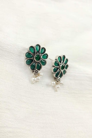 mint green flower earrings - Johny Silver