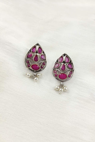 onion pink colour earrings || small pearl earrings - Johny Silver