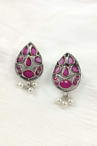 onion pink colour earrings || small pearl earrings - Johny Silver