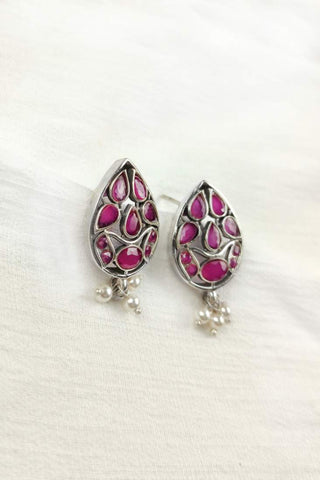 onion pink colour earrings || small pearl earrings - Johny Silver