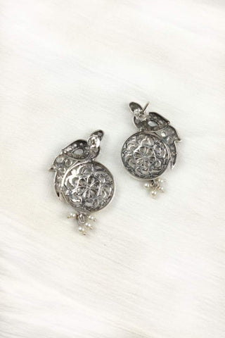 antique peacock earrings | peacock crystal earrings - Johny Silver