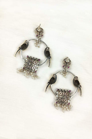 peacock chandbali earrings - Johny Silver