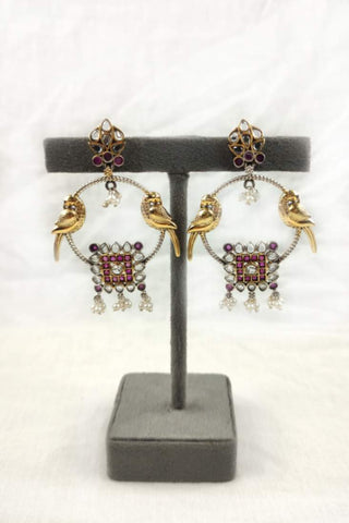 peacock chandbali earrings - Johny Silver