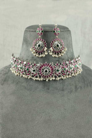 chokar necklace set | green kemp necklace - Johny Silver