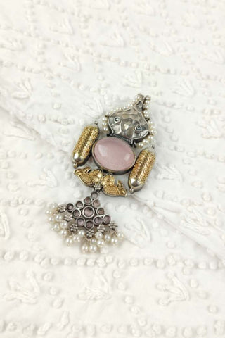 pink rose quartz pendant | gold snook pendant - Johny Silver