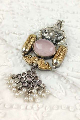 pink rose quartz pendant | gold snook pendant - Johny Silver