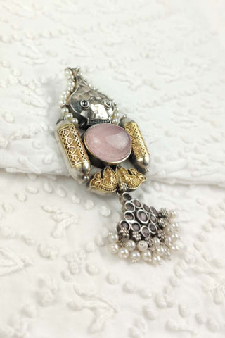 pink rose quartz pendant | gold snook pendant - Johny Silver