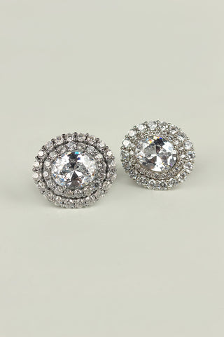 halo stud earrings | oval shape stud earrings - Johny Silver