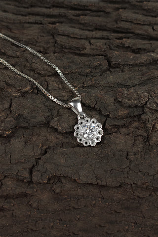 silver flower pendant | silver cz pendant - Johny Silver