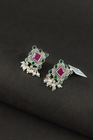 multicolor stone earrings || earrings for square face - Johny Silver