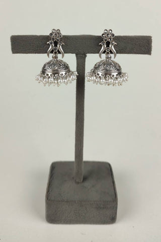 peacock jhumka earrings silver