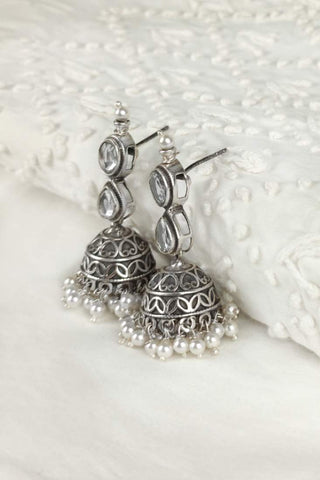 long silver jhumka earrings
