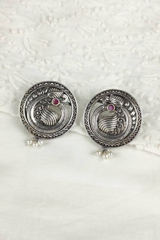 peacock oxidised earrings || circle stud earrings