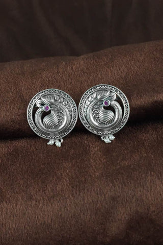 peacock oxidised earrings || circle stud earrings