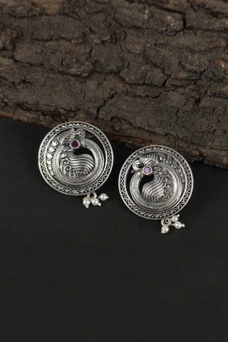 peacock oxidised earrings || circle stud earrings